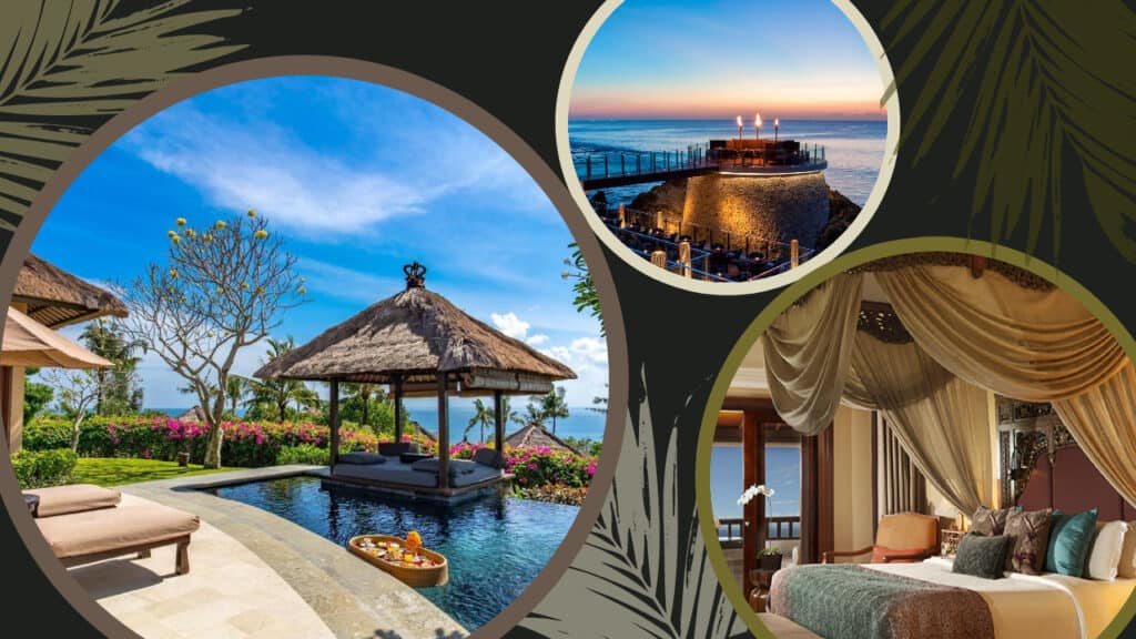 A stunning collage featuring a collection of pictures showcasing the breathtaking features of Ayana Resort and Spa and enchanting beaches in Bali.