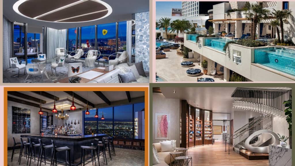 A captivating collage featuring the luxurious ambiance of Las Vegas hotels and vibrant bars.