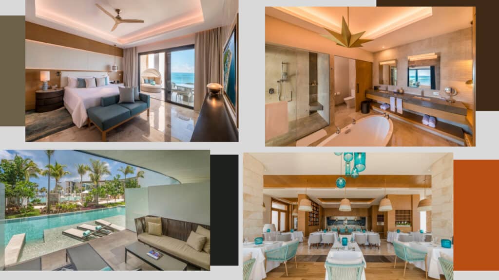 A stunning collage of pictures showcasing luxurious hotel rooms in Cancun.