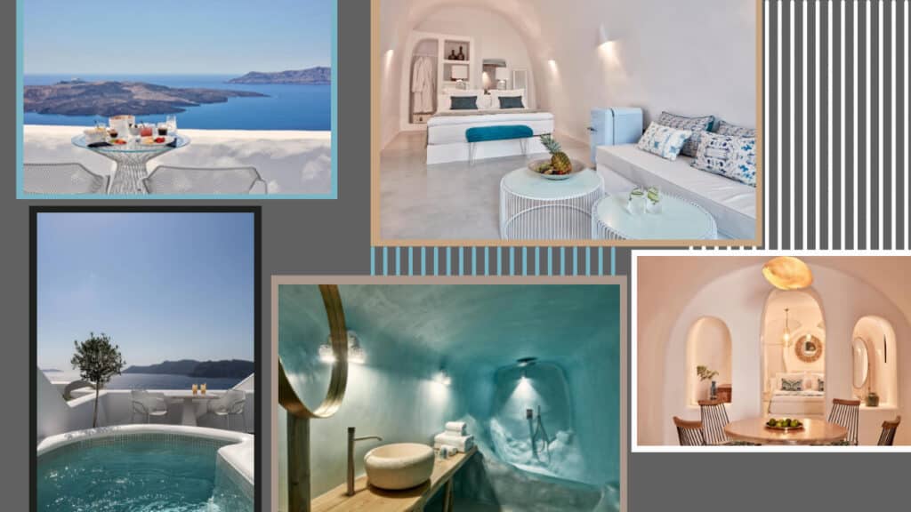 Santorini villas in Greece with stunning views.