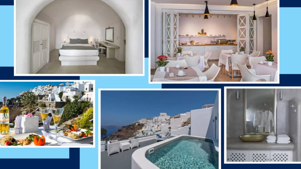 Santorini hotels with luxurious villas and suites offering breathtaking views.