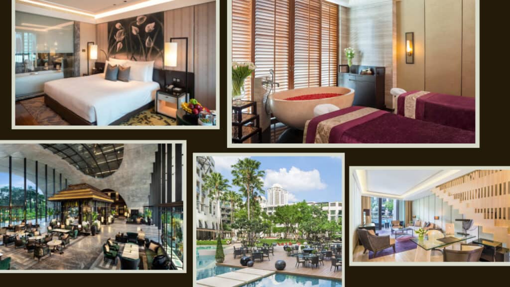 A collage of Bangkok hotels.