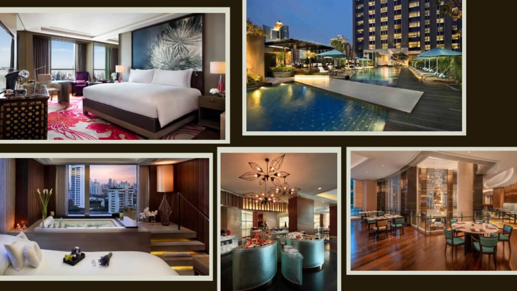 A collage of a Bangkok hotel room.