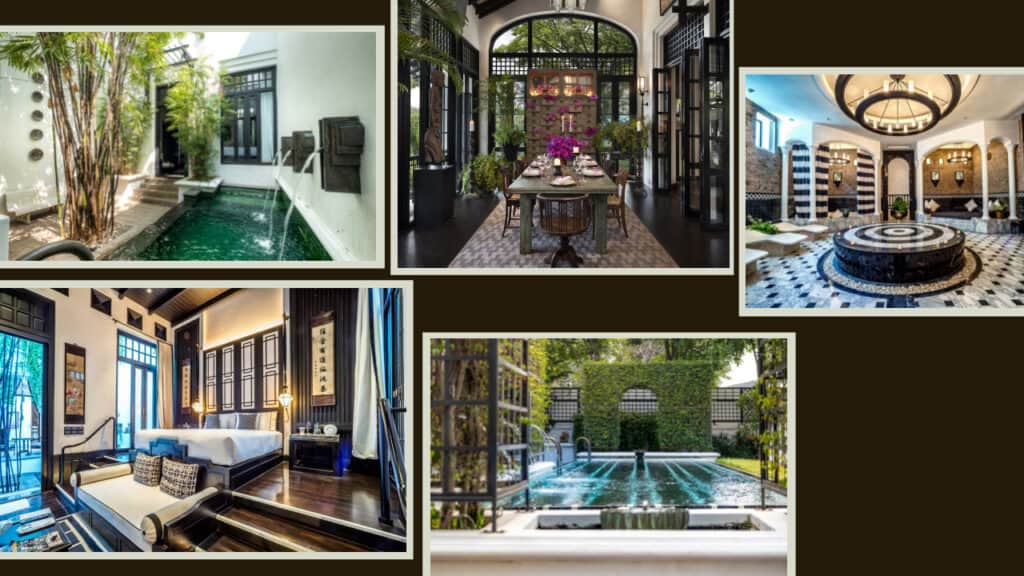 A collage of Bangkok hotel rooms.