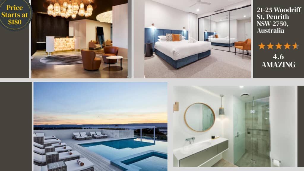 A collage of a sydney hotel room.