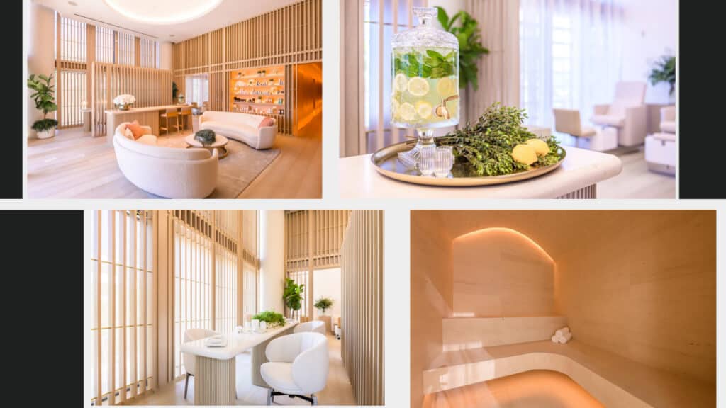 A collage of pictures of a spa room in one of the luxurious Florida hotels.