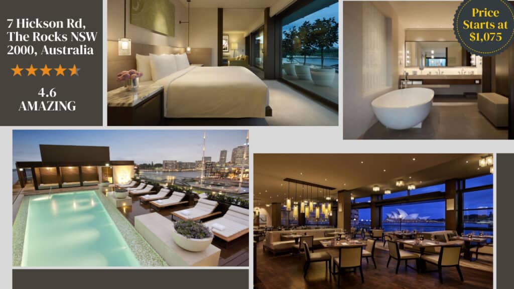 A collage of a hotel room in Sydney.