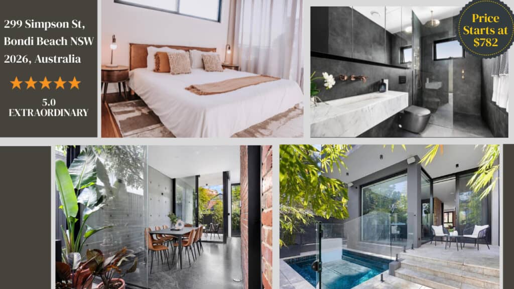 A collage of different pictures of a bedroom in sydney hotels.