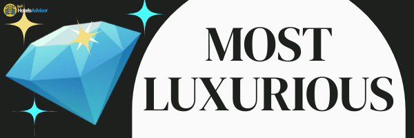 Advertisement featuring a sparkling blue diamond with the text 'most luxurious Atlanta hotels' highlighting luxury or high-end services.